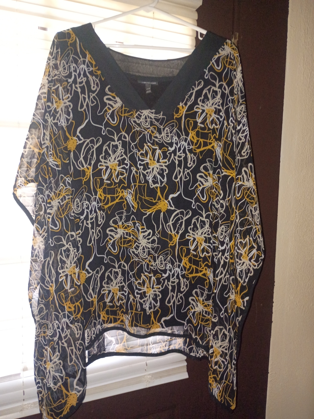 Lane Bryant Sheer V-Neck Floral Tunic - Black, White & Mustard